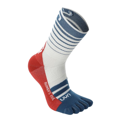 Outdoor Socks UYN Man Runner's Five Socks White/Blue Poseidon/Red