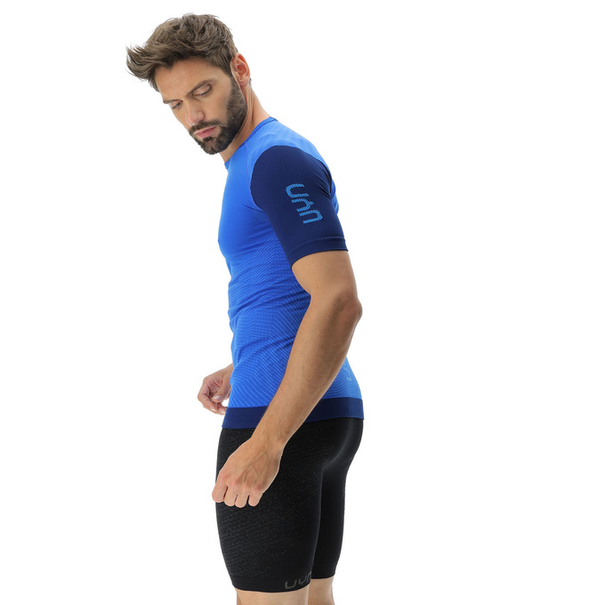 Laufshirt UYN Man Running PB42 OW Shirt SH_SL Strong Blue/Peacot