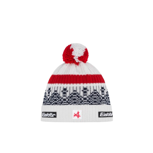 Beanie Eisbar Norrak Pompon MÜ SA White/Red/Navy Blue - 2025/26