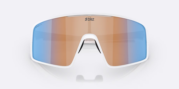 Sunglasses BLIZ P001 Frame Matte White with N_O_N Coral/Orange Mirror Blue Lenses